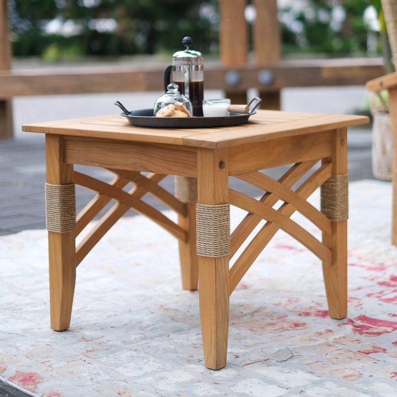Side Table Round Slatted Top with X-Stretcher Base