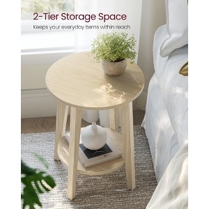 Side Table, Round Two-Tier Design with Tapered Legs, Natural Wood Tone