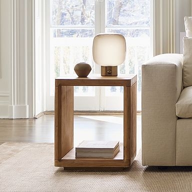 Side Table Round Wood Pedestal Base Sculptural Silhouette Organic Modern