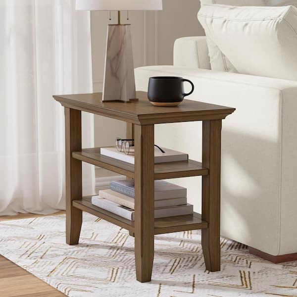 Side Table Rustic Aged Brown Wood Finish Narrow with Single Drawer