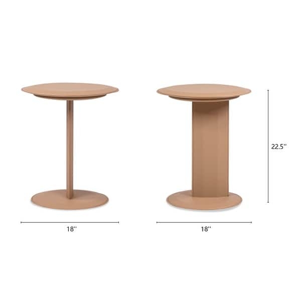 Side Table Saddle Brown C Shaped Frame Circular Top