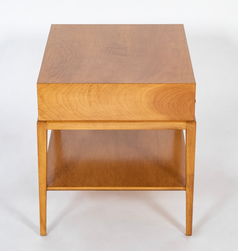 Side Table Satin Blond Wood Finish Brass Hardware Mid-Century