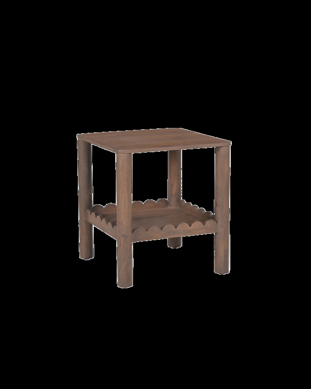 Side Table Scalloped Base Minimalist Off-White Accent Table