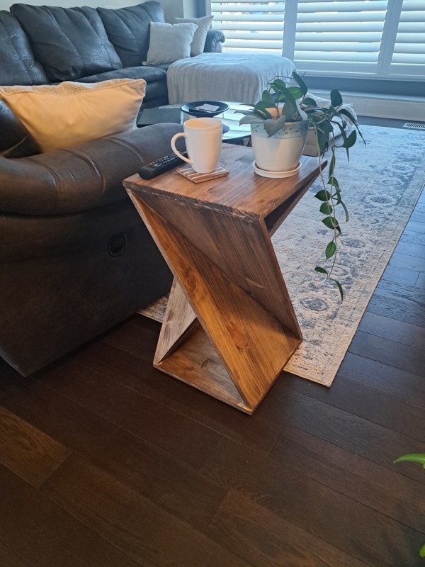 Side Table, Scandinavian Style, Geometric Interlocking Tripod Base