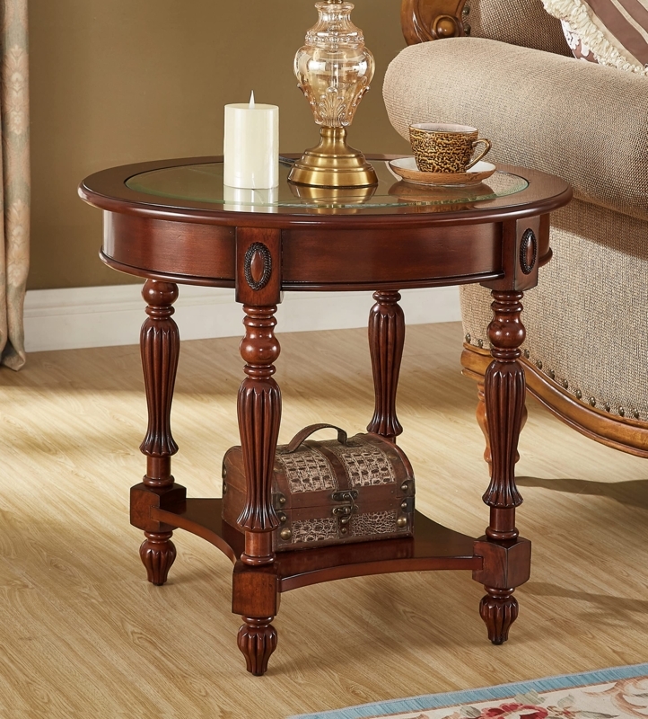 Side Table Scandinavian Style, Light Oak Oval Two-Tier Storage Shelf.