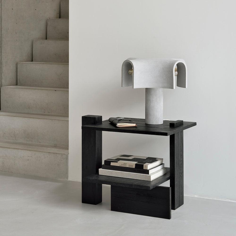 Side Table, Sculptural Matte Black, Faceted Tripod Legs, Chunky Base