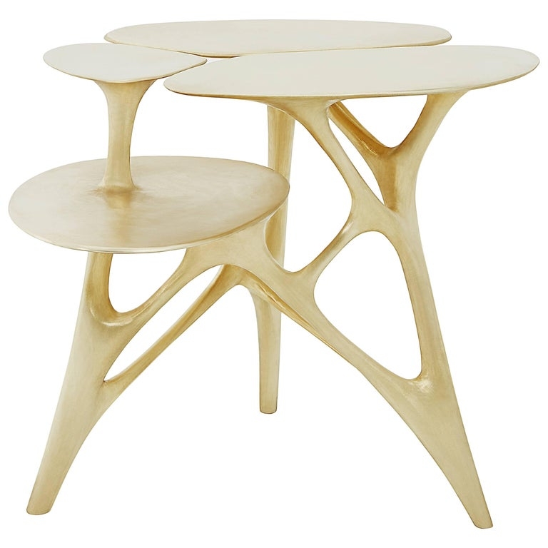 Side Table Sculptural Organic Top Spindly Legs Polished Brass Glam