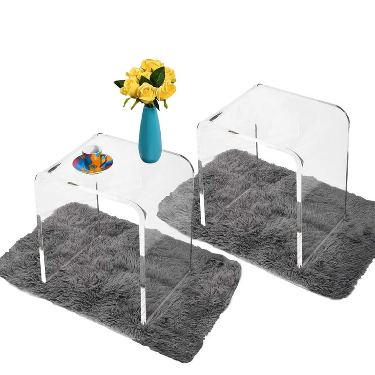 Side Table Set Clear Acrylic C-Shaped with Waterfall Edges
