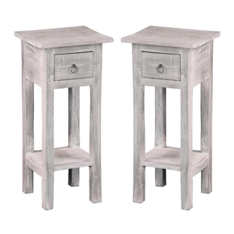 Side Table Set Narrow Shaker Door Storage Distressed Gray Finish