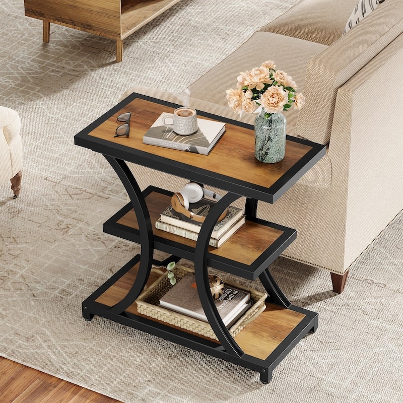 Side Table Set Nesting Design Geometric Cage Base Gray Tops
