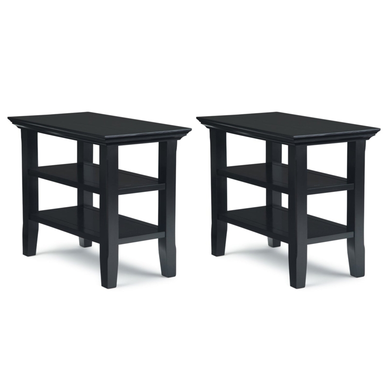Side Table Set of 2 Narrow Light Golden Brown Wood Tapered Legs