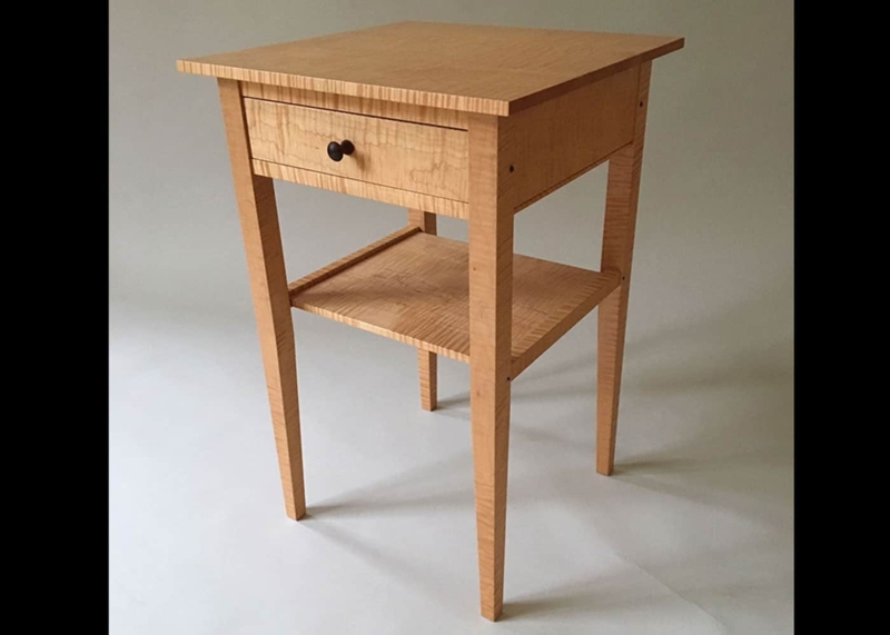 Side Table Shaker Inspired, Tiger Maple Pattern, Honey Tone.