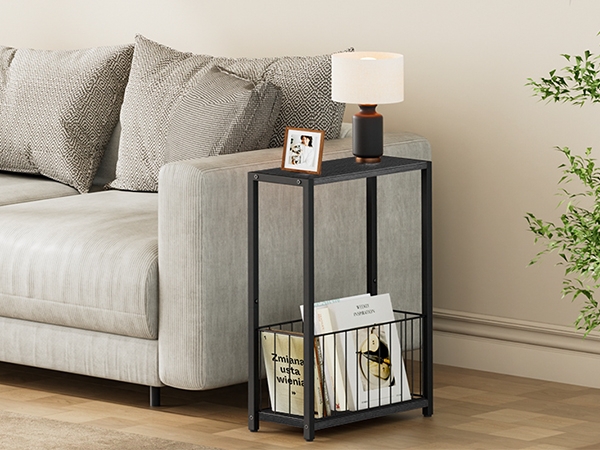 Side Table Skinny Footprint Modern Industrial Fabric Holder