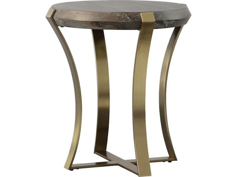 Side Table Slab Top Wood Toned Brass Tripod Legs Minimalist
