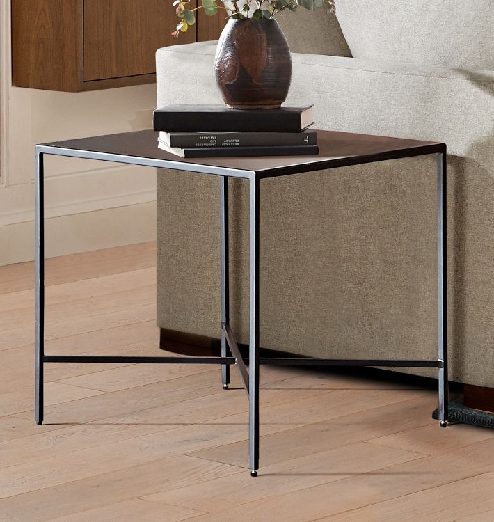 Side Table Slender Tripod Legs Dark Bronze Minimalist Metal Furniture