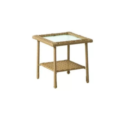 Side Table Square Glass Top Metal Frame Open Base Minimalist Design