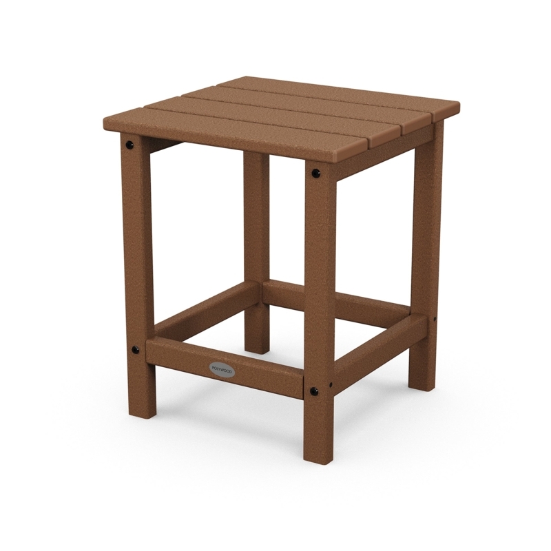 Side Table Square Teak Finish Slatted Top H-Stretcher Base Outdoor