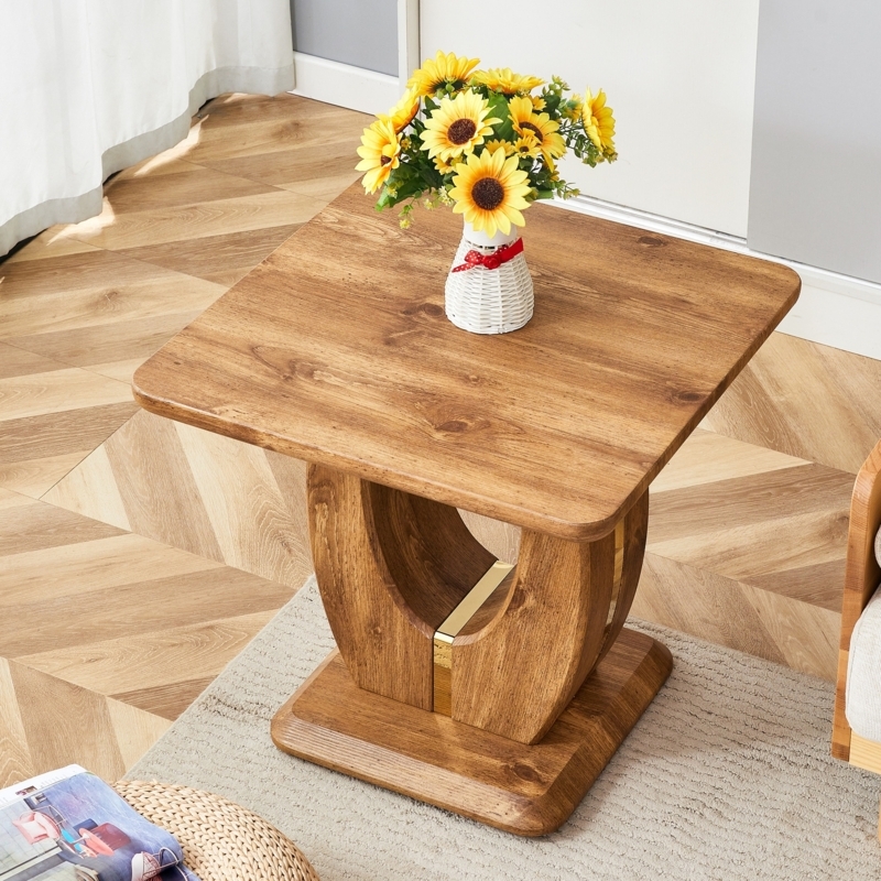 Side Table Square Top Rounded Corners Faux Wood Finish, Modern