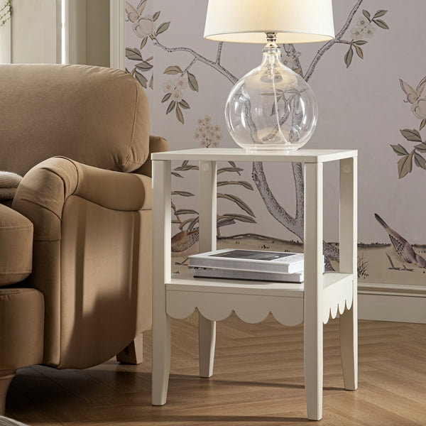 Side Table Three Cylindrical Legs Minimalist Sand Colored End Table