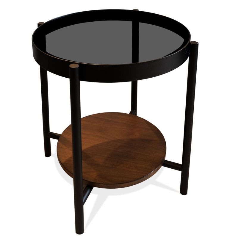 Side Table Three Leg Frame Open Shelf Round Dark Brown Wood Matte