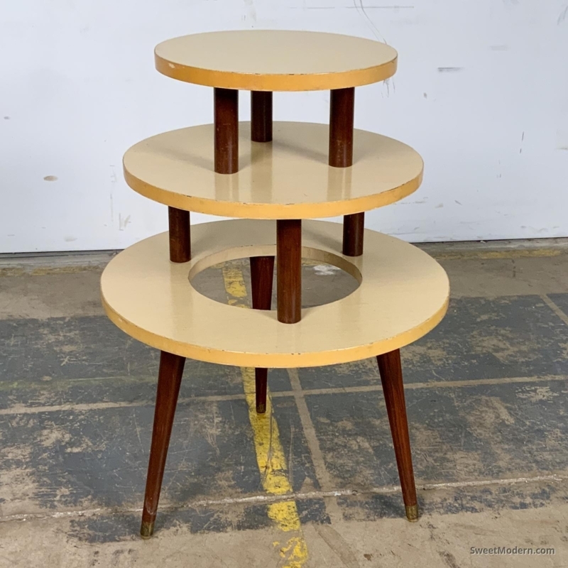 Side Table Three-Tier Staggered Design Mid-Century Modern