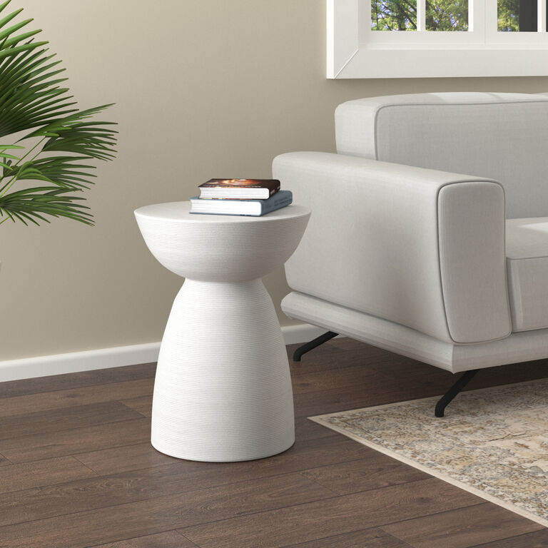 Side Table Tiered Pedestal Whitewashed Finish Coastal Style