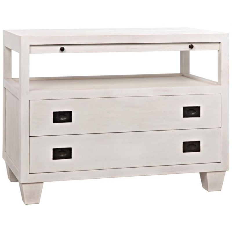 Side Table Traditional Nightstand Sliding Tray Whitewashed Bun Feet Rustic