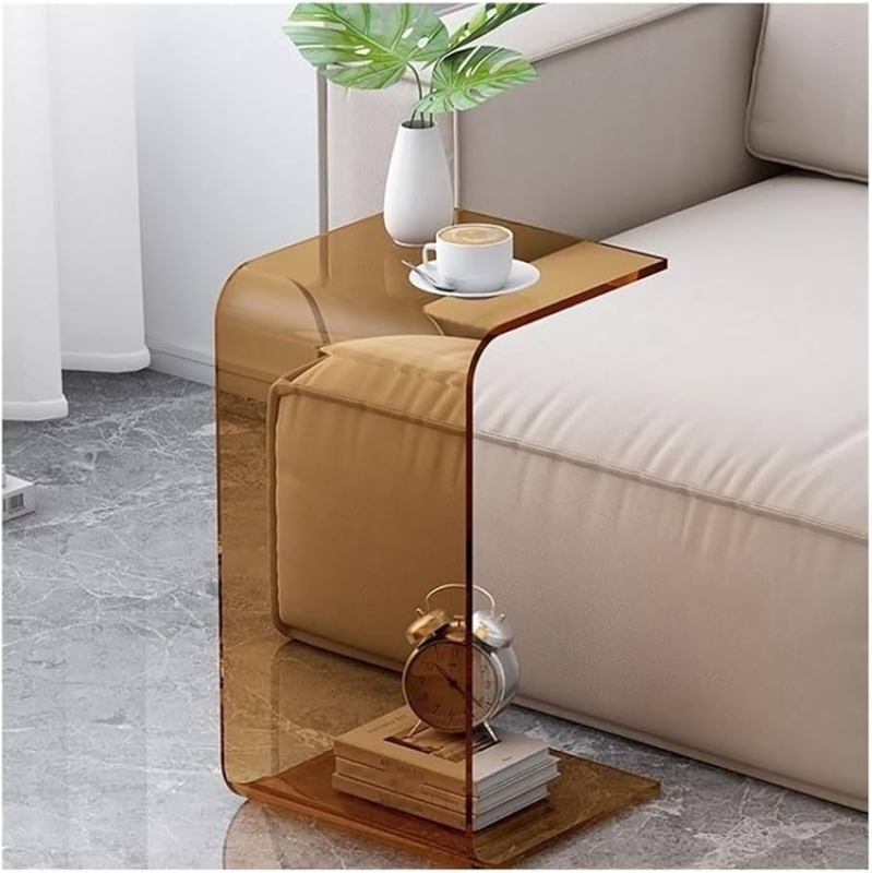 Side Table, Translucent Brown Acrylic C-Shaped