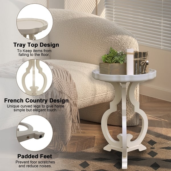 Side Table Tray Top Round Scalloped Edge End Table
