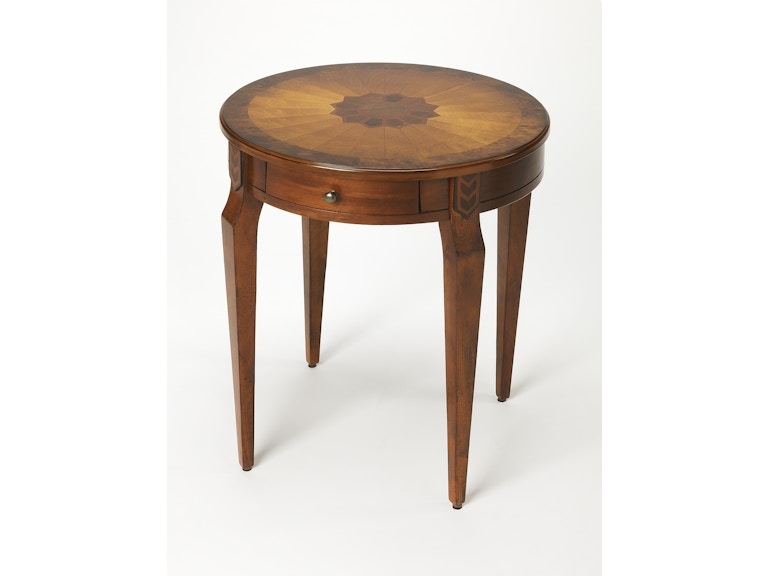 Side Table Triangular Top Medium Brown Wood Cross Base Mid-Century