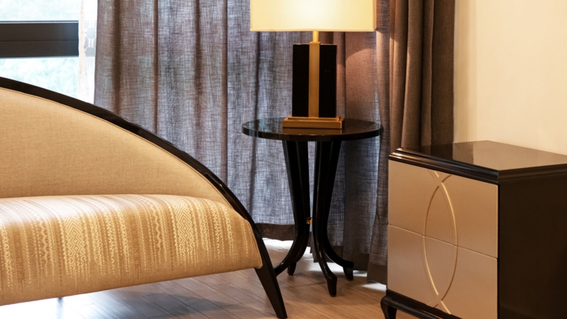 Side Table Tripod Base Espresso Top Gold Metal Legs