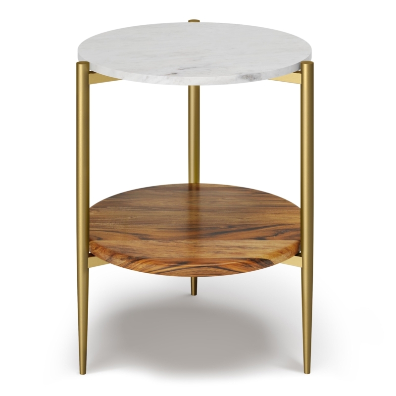Side Table Tripod Base Natural Wood Mid Century Marble Side Table