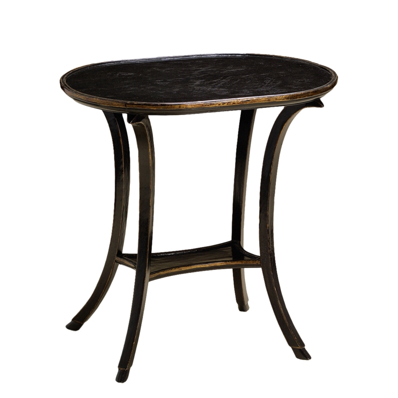 Side Table Tripod Base, Sculptural Dark Brown Wood Oval Top Accent.