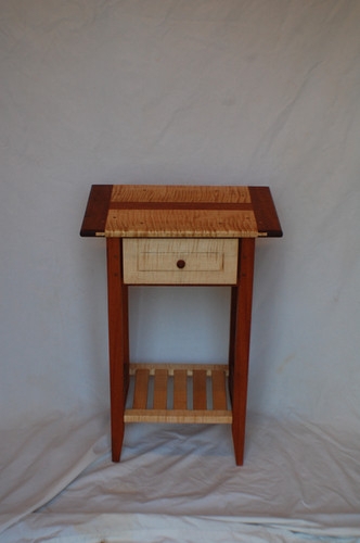 Side Table Tripod Base, Sculptural Frame, Inset Shelf, Modern.