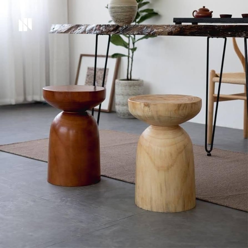 Side Table Tripod Pedestal Base Round Walnut Minimalist