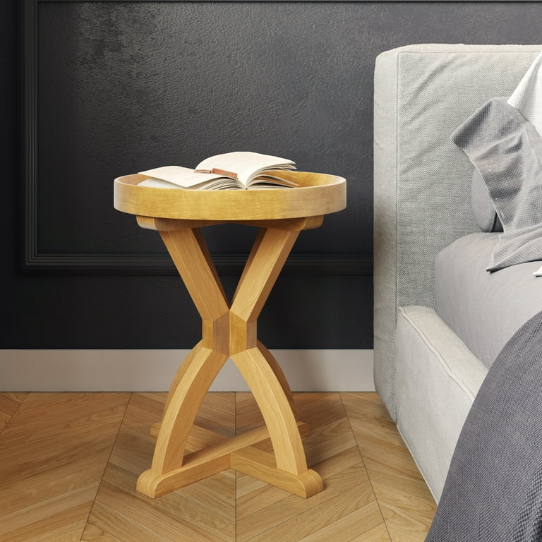 Side Table Turned Pedestal Natural Stain Rustic Farmhouse
