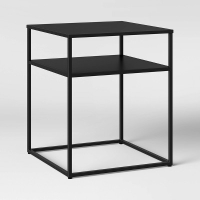 Side Table Two-Tier Matte Black Metal Minimalist Design