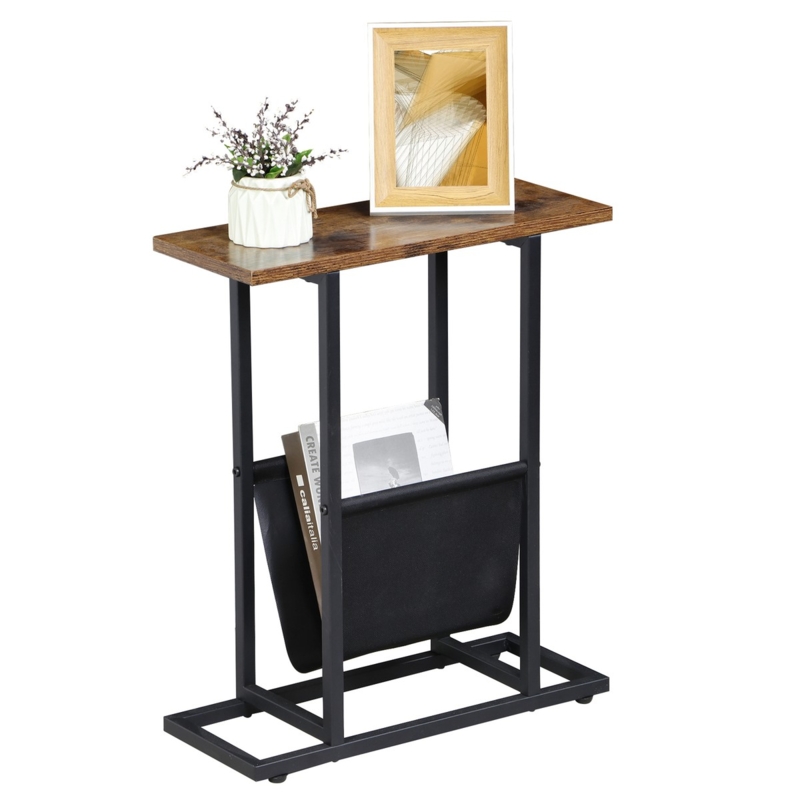 Side Table Two Tier Minimalist Industrial Wood Metal