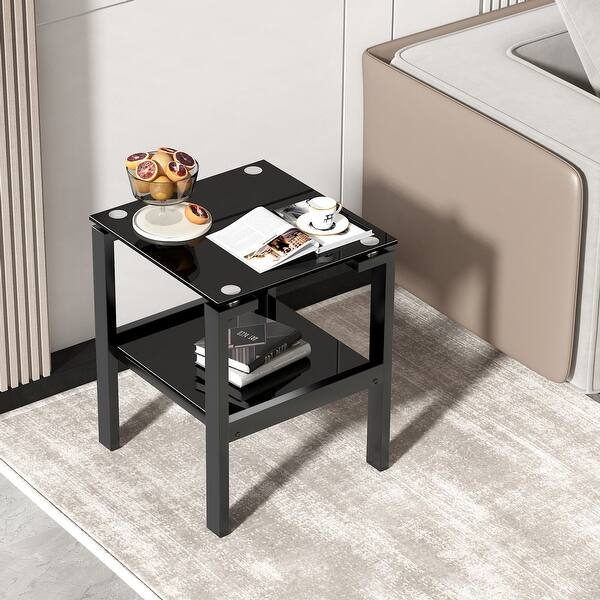 Side Table Two-Tier, Raised Edges, Wood Tripod Legs, Scandinavian.