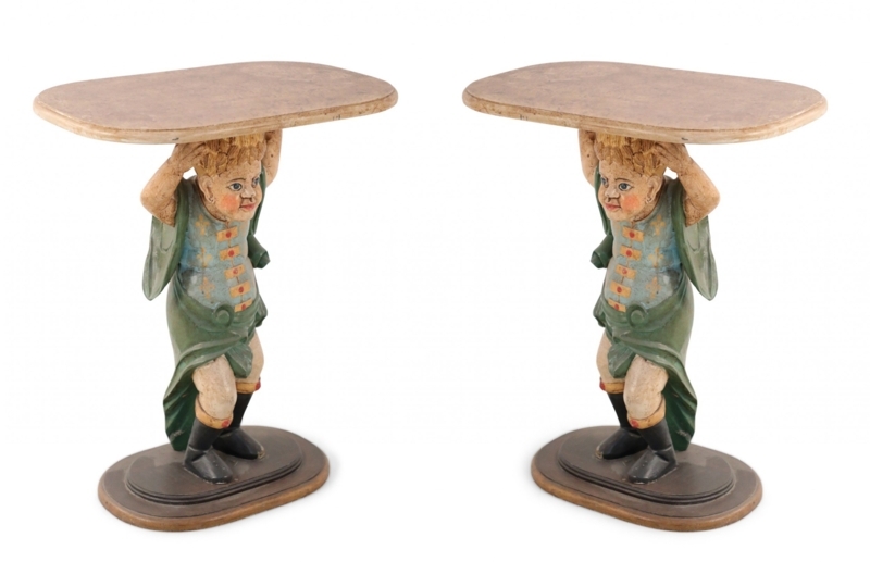 Side Table Venetian Style Black and Gold Kneeling Figure Base