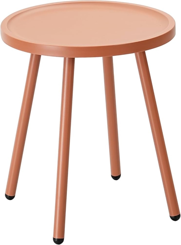 Side Table Vibrant Orange Metal Tray Top Modern Round