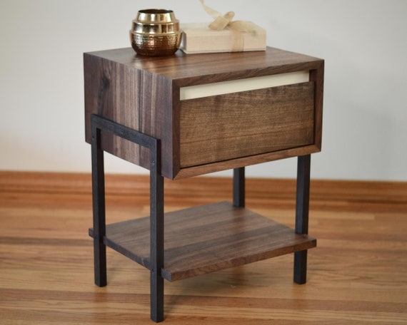 Side Table Walnut Waterfall Edge Design Continuous Grain
