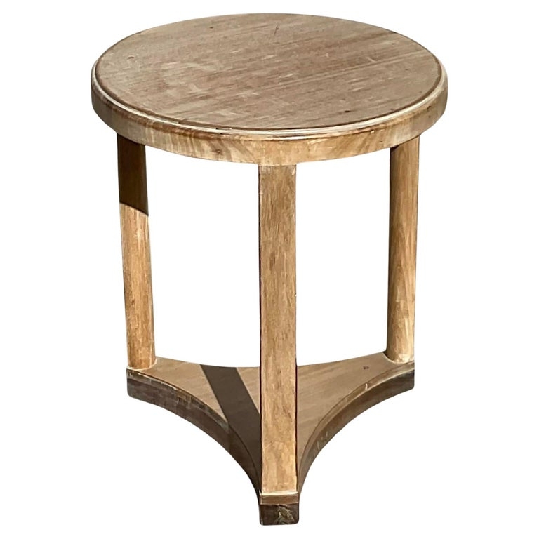 Side Table Washed Wood Block Form Recessed Plinth Base