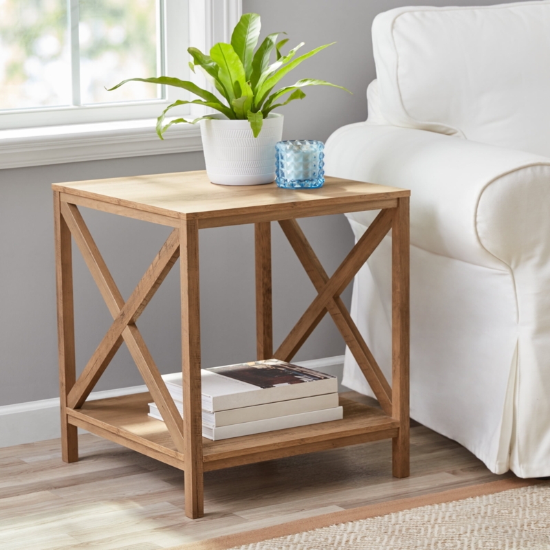Side Table Weathered Oak Square Farmhouse Silhouette Rustic Storage