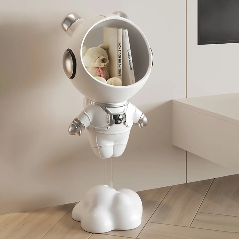 Side Table Whimsical White Astronaut Silhouette Integrated Tray