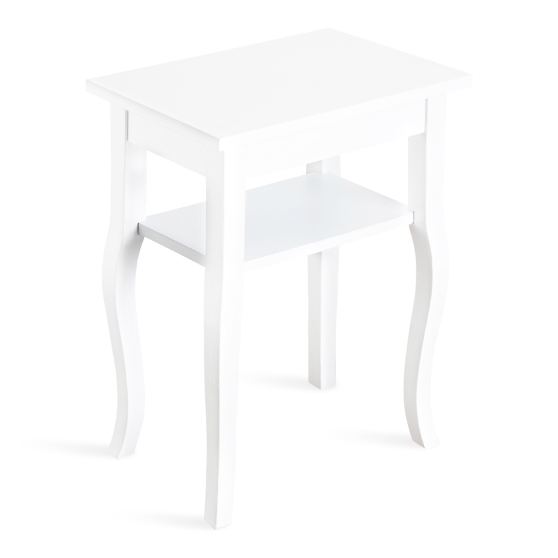 Side Table White Circular Curved Legs Tiered Shelves Chic Accent