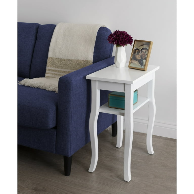 Side Table White Curved Legs Drawer Small Space Storage Accent
