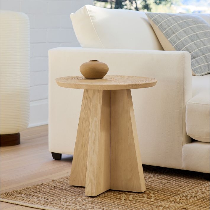 Side Table White Stone-Like Top, Stone Top X-Base End Table Wood