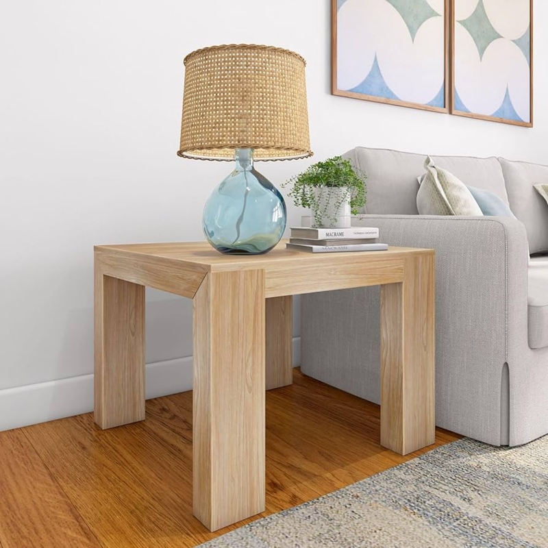 Side Table Wirebrushed Slim Square Profile Tall Chunky Wood