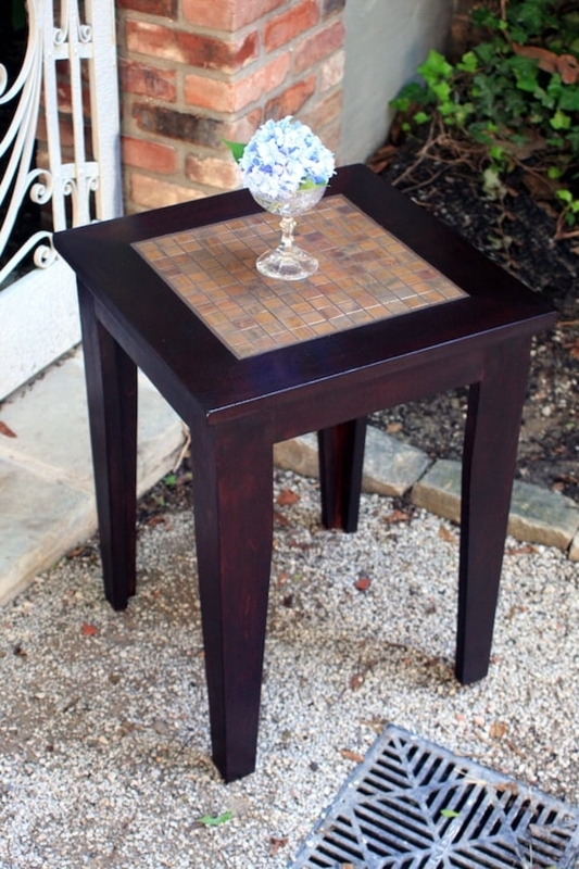 Side Table with Copper Mosaic Top and Square Base